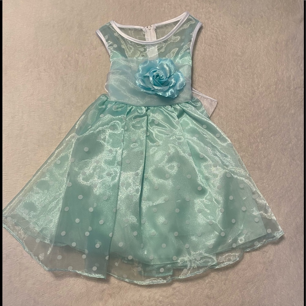 👗 Polka Dot with Flower Pale Mint Girls 2T Dress